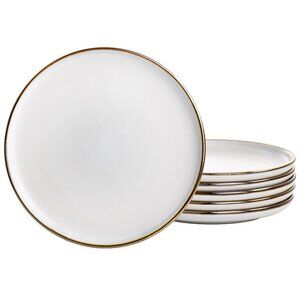 Elama Arthur 6 Piece Stoneware Salad Plate Set in Matt White with Gold Rim
